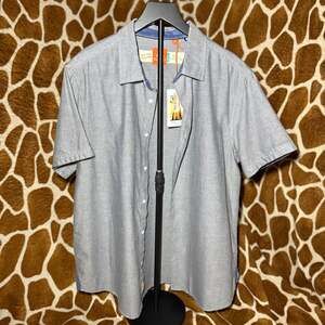 Free Planet Men's Short Sleeve Cotton Chambray Button Down Shirt Blue Size L